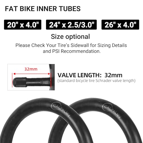 CalPalmy 26x4” Inner Tubes (2-Pack) - Fat Tire Tubes for Mountain Bikes and E-Bikes Inner Tubes with 32mm Schrader Valve Includes Lever Black