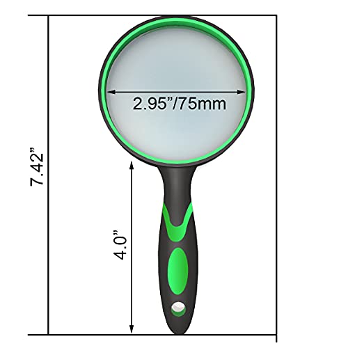 Shatterproof Magnifying Glass 10X Large Handheld Magnifying Glass for Seniors Kids 75mm Magnifying Lens with Non-Slip Rubber Handle Magnifier Glass for Reading Science Insect Hobby Observation