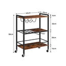 Bar Cart, 3-Tier Serving Wine Cart, Kitchen Cart with Wine Rack and Cup Holder, with Freely Rotating and Lockable Wheels, Bar Carts for The Home,Dining Rooms, Living Room, Garden, Party, Bar