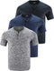 3 Pack: Mens Polo Shirts, Business Casual Golf Henley Work Shirts for Men, Collarless Short Sleeve Stylish Athletic Tshirts, Heather Gray/Navy/Black, 5X-Large