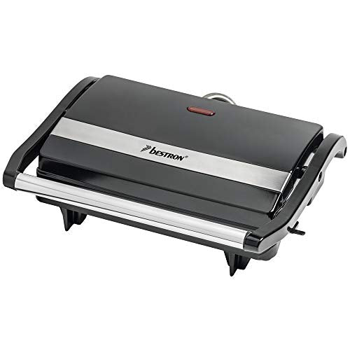 Bestron Electric contact grill with drip tray, sandwich maker with cool touch handle, panini maker with non-stick coating, 700 Watt, APM123Z, colour: black, 22.5 x 14 cm