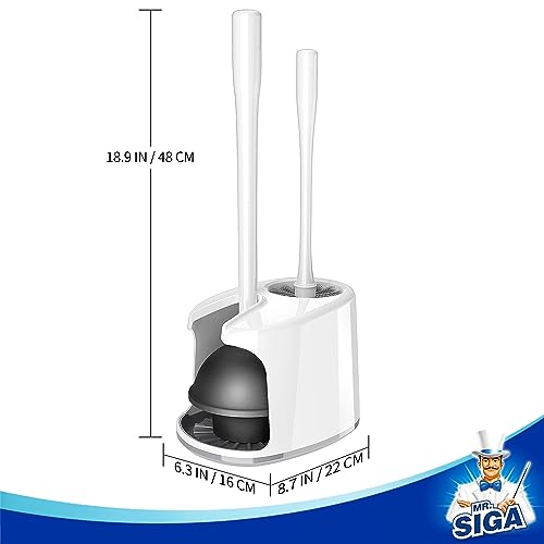 MR.SIGA Toilet Plunger and Bowl Brush with Holder, Heavy Duty Toilet Brush and Plunger Set for Bathroom Cleaning, White, 1 Set