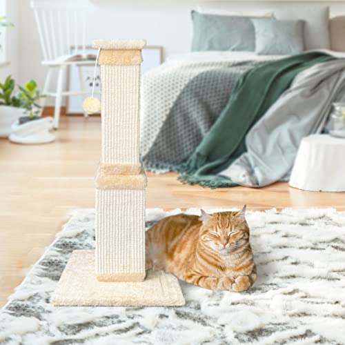 AGYM Cat Scratching Post, 32 Inch Large Cat Scratch Post for Cats and Kittens, Nature Sisal Modern Cat Scratcher for Indoor Cats, Protect Your Furniture and Exercise Cats, Beige