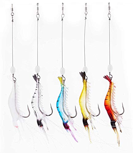 WANBY Artificial Silicone Soft Bait Set Luminous Swimbait Shrimp Fishing Lure with Hooks Fishing Tackle Freshwater/Saltwater (5Pcs)