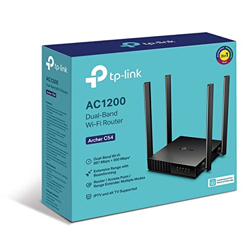 TP-Link AC1200 Dual-Band Wi-Fi Router - Router + AP + RE Mode, Dual-Band, Parental Controls, 4X Antennas, Beamforming, MU-MIMO, QoS, Guest Network (Archer C54) | AU Version |