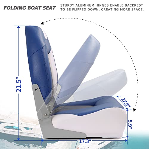 SUNDGORA P1 Premium Marine High Back Folding Boat Seat,Stainless Steel Screws Included,White/Pacific Blue/Charcoal(2 Seats)
