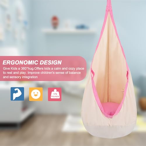 YAERSI Kids Pod Swing Seat 100% Cotton Child Hammock Chair with PVC Inflatable Cushion for Indoor and Outdoor Use Durable Portable