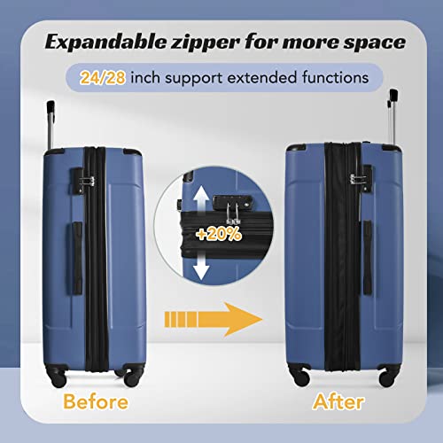 Merax Luggage Set 3 Piece Expandable Lightweight Spinner Suitcase with Corner Guards, Blue., 3-Piece Set (20/24/28), Merax Luggage Set 3 Piece Expandable Lightweight Spinner Suitcase With Corner Guards (Blue.)