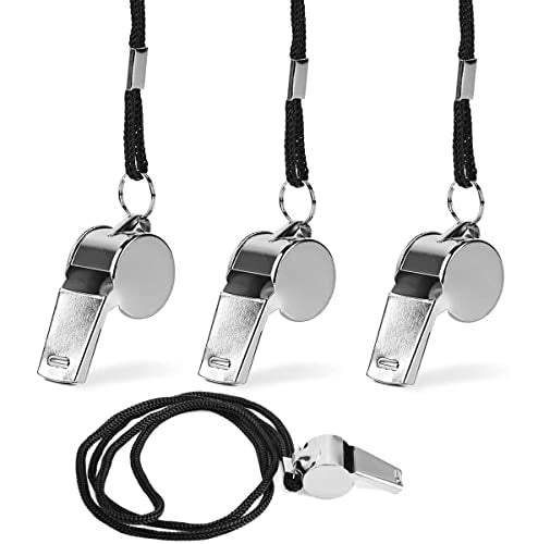 4pcs Stainless Steel Whistle, Coach Whistles Metal Whistle with Lanyard, Loud Crisp Sound Sports Whistles for Referees, Coaches, Polices, Training, Outdoor Sports and Emergency