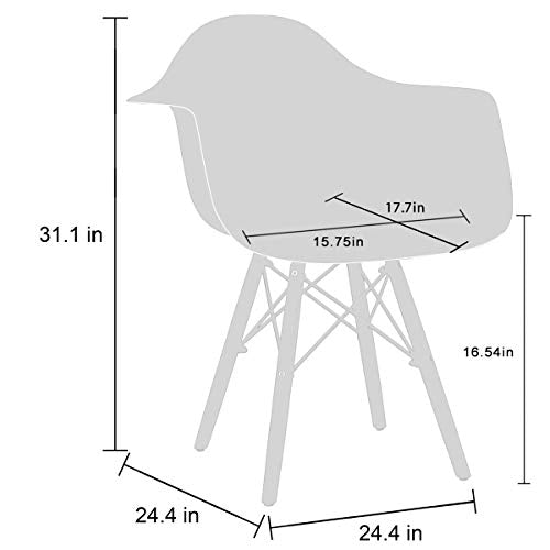 CangLong Natural Wood Legs Mid Century Modern DSW Molded Shell Lounge Plastic Arm Chair for Living, Bedroom, Kitchen, Dining, Waiting Room, Set of 1, White