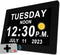 2023 New, 19 Alarms Day Date Clock Dementia Clock Digital Alarm Clock, 15 Custom Reminders, Auto Night Dimming, Non-Abbreviated Calendar Clock with 5 Colors, 6 Display Effects