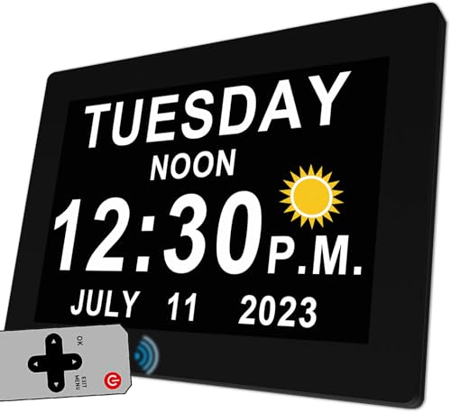 2023 New, 19 Alarms Day Date Clock Dementia Clock Digital Alarm Clock, 15 Custom Reminders, Auto Night Dimming, Non-Abbreviated Calendar Clock with 5 Colors, 6 Display Effects