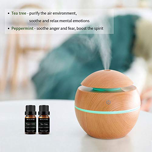 BURIBURI 2pcs set Peppermint + Tea Tree Essential Oil 100% Pure Therapeutic Grade Aromatherapy Oil for Diffuser, Massage