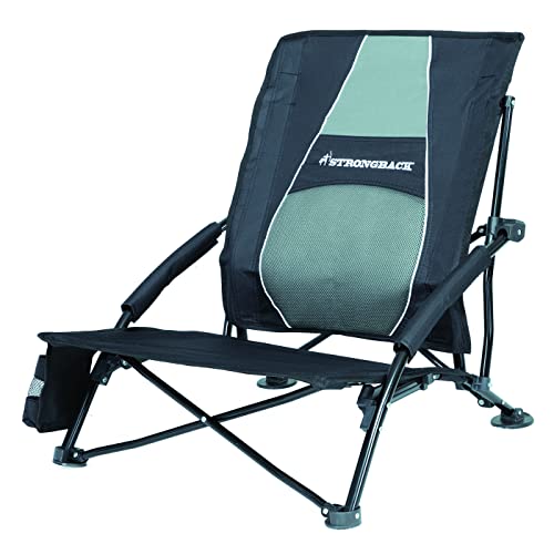 STRONGBACK Low Gravity Beach Chair with Built-in Lumbar Back Support, Heavy Duty Portable Folding Beach Chair for Adults, Black