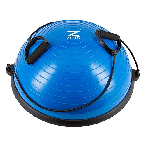 ZELUS Balance Ball Trainer Half Yoga Exercise Ball with Resistance Bands and Foot Pump for Yoga Fitness Home Gym Workout (Blue)