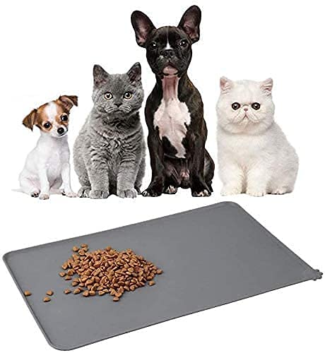 Pet Waterproof Feeding Mat Tray, Proxima Direct Silicone Dog Cat Bowl Mat, Dog Food Mat,Silicone Non Slip Place mat for Pet Food(18.7" x 11.81") (Grey)