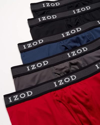 IZOD Men's Performance Underwear - Spandex Athletic Boxer Briefs, Size Large, Black/Red/Blue Grey