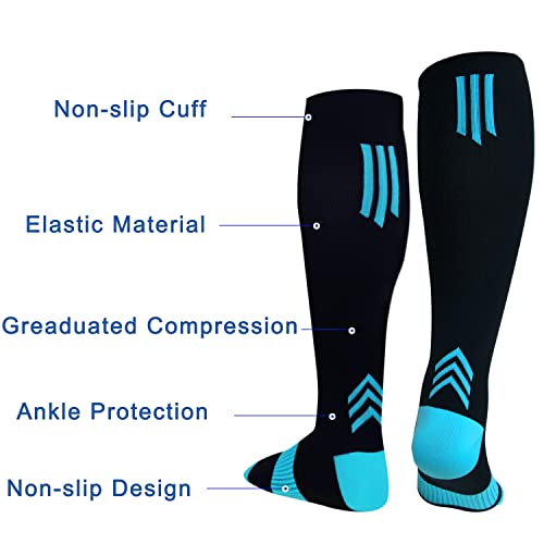 Tapesb 3 Pairs Plus size compression socks wide calf women men knee high 20-30 mmhg circulation for swelling 2xl 3xl 4xl 5xl, Three-color Sports, 3X-Large