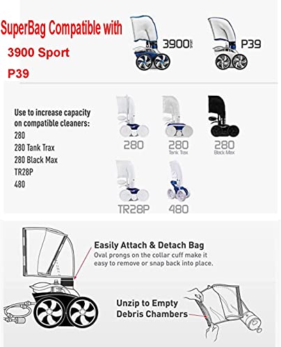 ATIE 3900 Sport P39 Pool Cleaner Double Chamber All Purpose SuperBag 39-310 with Zipper Enlosure Replacement Compatible with Zodiac Polaris 3900 Sport and P39 Pool Cleaners (2 Pack) P3900Z-2