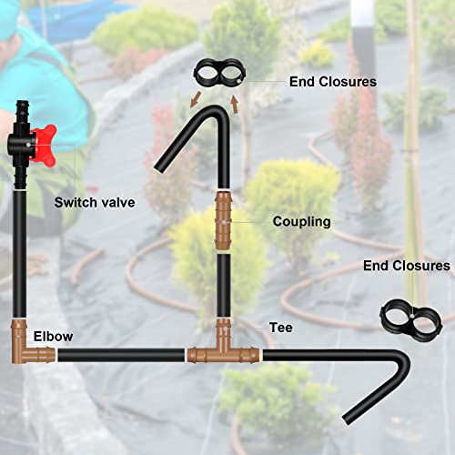 Outus 68 Pcs Drip Irrigation Fitting Kit 1/2 Inch Tubing Set, Switch, Tee, Coupling, Elbow and End Cap Plastic Plug, Drip Irrigation Connector for Compatible Drip or Sprinkler System