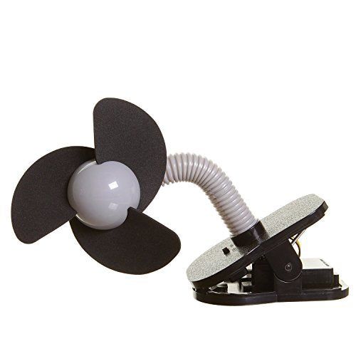 Dreambaby Portable Clip-on Baby Stroller Fan - with Soft Foam Fins - Perfect for Strollers, Cribs, Wheelchairs, Beach, & Pool - Black - 1 Pack
