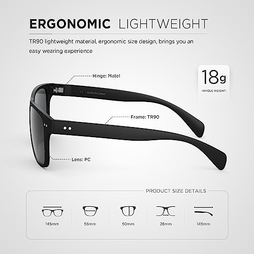SNOWLEDGE Polarized Sunglasses for Men Women Sunglasses for Driving Fishing Golf Lightweight UV Protection Sunnies With Grey Lens