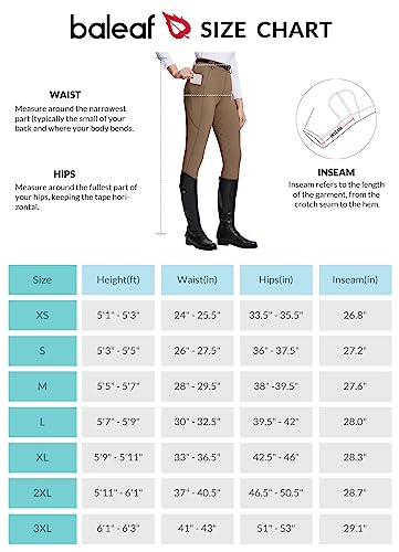 BALEAF Womens Horse Riding Pants Full Seat Riding Breeches Equestrian Tights Horseback Silicone Zipped Pocket, Brown, Small