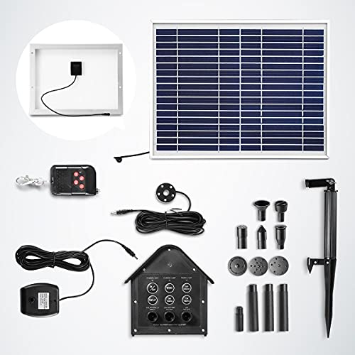 50W Solar Fountain Water Pump with Battery and LED Light for Birdbath Garden Pool