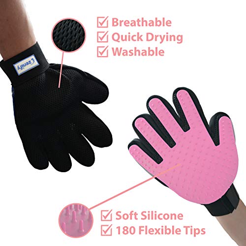 Zenify Cat Hair Remover Grooming Glove Mitt for Deshedding Fur from Cats, Kittens, Rabbits, Guinea Pigs (Light Pink - Right Handed)