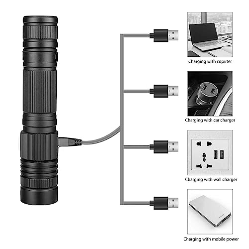 Led Torch Rechargeable 10000 Lumens, Tactical Torch with 5 Modes-Flashlight Waterproof Focus Zoomable Handheld Torches- Led Torch High Lumes Camping & Hiking Light