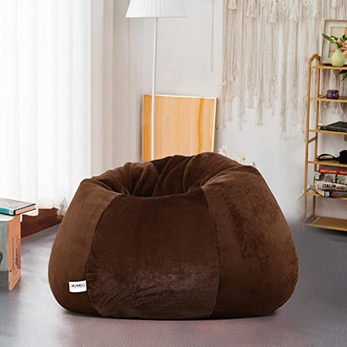 HOMESO Teardrop Shape Faux 5XL Fur Bean Bag Chair for Adults & Kids [No Filling] (Brown)
