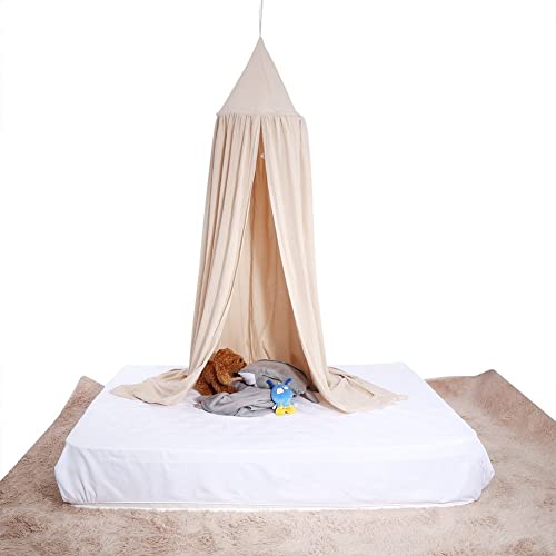 Yosoo Baby Bedding Round Dome Bed Canopy Kids Play Tent Hanging Mosquito Net Curtain for Baby Kids Reading Playing Sleeping Room Decoration, Khaki