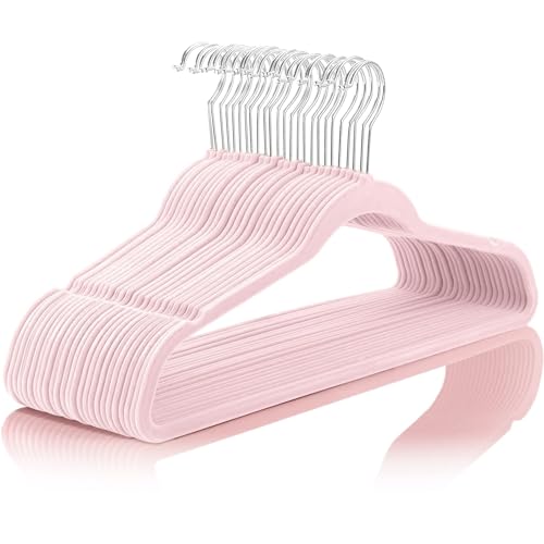 Velvet Hangers 30 Pack, Non Slip Clothes Hanger Set, Hangers for Coats, Pants & Dress Clothes (Pink)