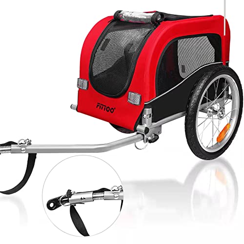 FITTOO Bike Pet Trailer, Foldable Tow Behind Bike Trailers for Small Dogs Cats, Bicycle Bike Pet Carrier Stroller with Universal Bicycle Coupler, Adjustable (Red and Black)