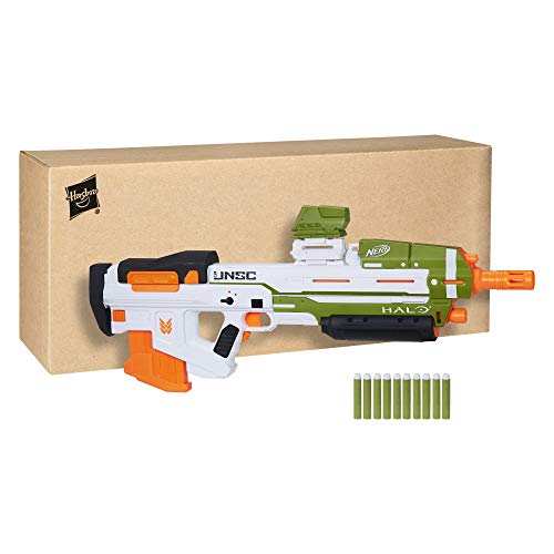 NERF Halo MA40 Motorized Dart Blaster - Includes Removable 10-Dart Clip, 10 Official Elite Darts, and Attachable Rail Riser