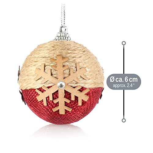 com-four® 6 x Christmas Baubles with Christmas Motifs, Christmas Tree Baubles with Fabric Cover for Christmas, Tree Decorations for The Christmas Tree (Beige/red, Pack of 6)