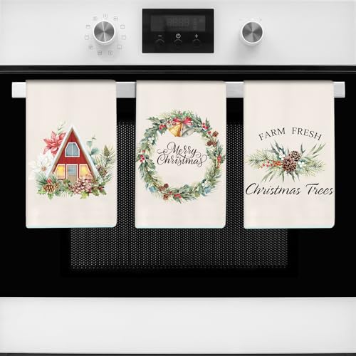 WILLBOND 4 Pieces Christmas Farmhouse Kitchen Towels Winter Farmhouse Kitchen Dish Towels Winter Christmas Kitchen Dish Towels Tea Towels for Christmas Winter Kitchen, 18 x 28 Inch