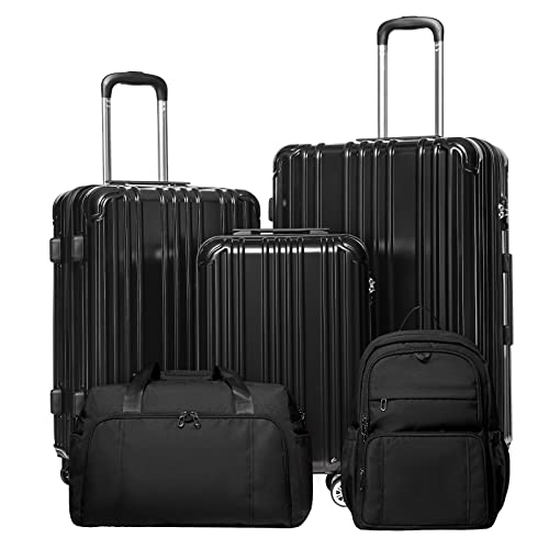 COOLIFE Luggage Expandable Suitcase PC+ABS 3 Piece Set with TSA Lock Spinner Carry on 20in24in28in, Black, 3 piece set