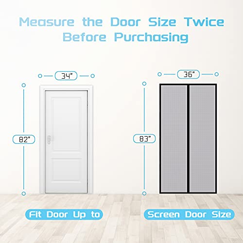 TheFitLife Fiberglass Magnetic Screen Door - Heavy Duty Mesh Curtain with Full Frame Hook and Loop Powerful Magnets That Snap Shut Automatically (36"x83" - Fits Doors Size up to 34"x82" Max)