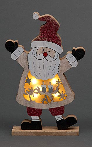 SHATCHI LED Wooden Christmas Santa Snowman Reindeer Xmas Home Indoor Table Decorations Ornaments Centrepiece, 27cm, Wood