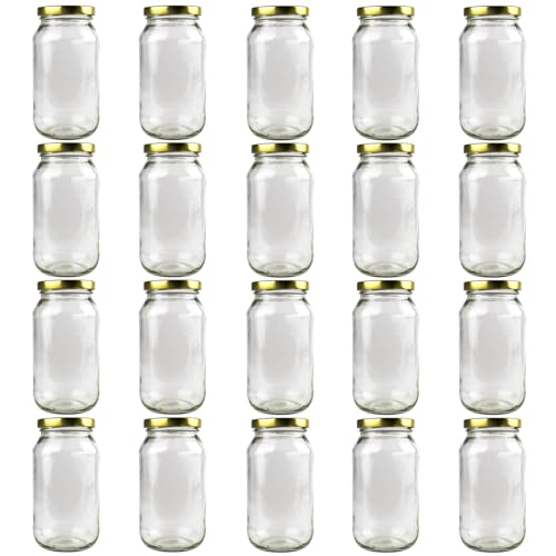 【AU Stock】20 x 500ml Clear Glass Food Jar | Round Glasses Jar with 63mm Golden Twist Cap | Food Container Storage, Spices Jars, Mason Jar for Liquid Jams, Chutneys, Pickles, Sauces