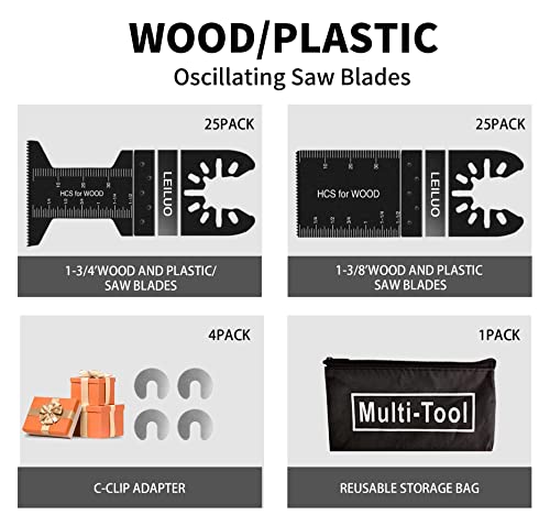 Oscillating Tool Blades LEILUO 50 Pack Wood Multitool Blades Fit DeWalt Bosch Milwaukee Craftsman Rockwell Fein Porter-Cable Chicago Ridgid Makita Ryobi