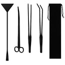 Aquarium Aquascape Tools Kits, 4 in 1 Anti-Rust Aquatic Plant Aquascaping Tool Stainless Steel Black Tweezers Scissors Spatula for Aquarium Tank Clean Aquascape Tools Sets (Black)