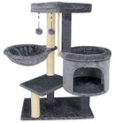 Youpet Fashion Design Cat Tree with Cat Condo Hammock and Two Replacement Hanging Balls,Grey