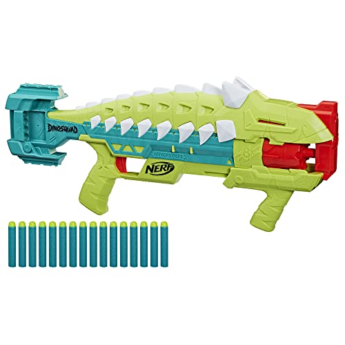 Nerf DinoSquad Armorstrike Dart Blaster, 8-Dart Rotating Drum, Drop Grip, Dart Storage, 16 Nerf Elite Darts, Anklyosaurus Dinosaur Design