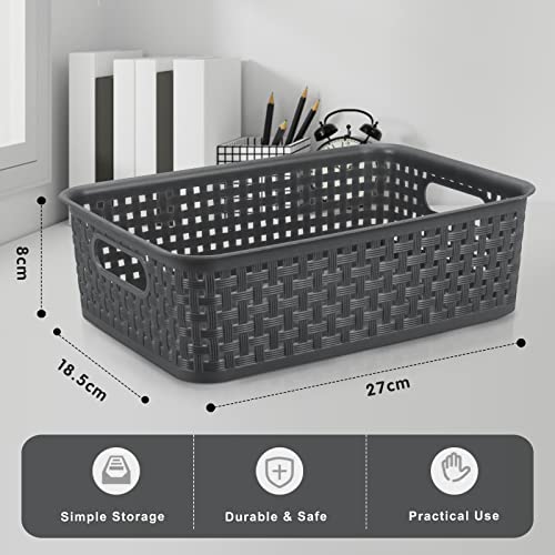 Jabykare 8 Pack Plastic Storage Baskets for Home Storage & Organisation- Storage Bins for Bathrooms, Kitchen, Cabinets, Countertop, Under Sink, Pantry Storage Organiser (Dark Grey)