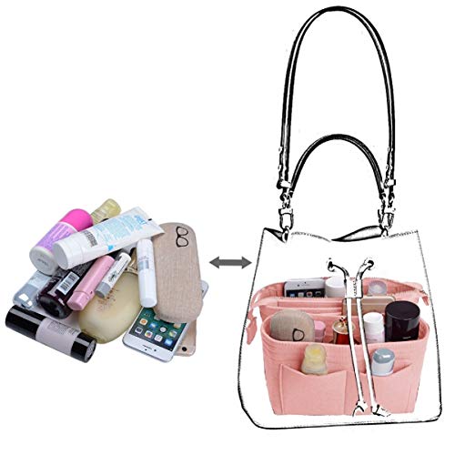 Purse Organizer,Bag Organizer,Insert purse organizer with 2 packs in one set fit LV NeoNoe Noé Series perfectly (Brush Pink)