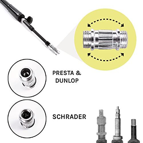 VeloChampion Pro Bike Pump 120psi with Twin Valve Flexible Hose + Gauge Suitable for Presta & Schrader