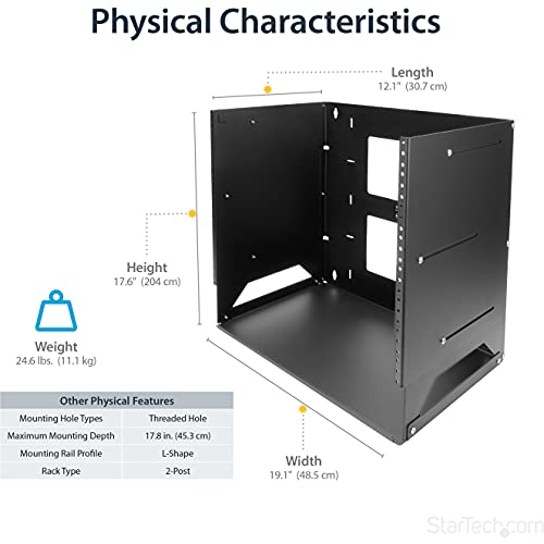 StarTech.com 8U 12" x 18" Wall-Mount Server Rack with Built-in Shelf, Black (WALLSHELF8U)