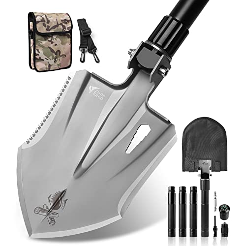 Zune Lotoo Camping Shovel Folding Multitool, 16 in 1 Tactical Survival Shovel High Carbon Steel, Foldale Entrenching Tool Heavy Duty for Military/Etool/Emergency/Backpack/Army/Outdoor Gear Equipment